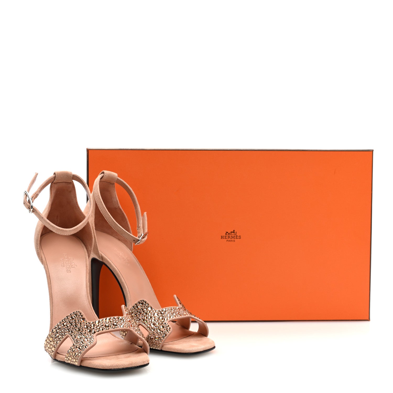 Hermes Suede Goatskin Crystal Joy 105 Sandals 39 Nude 9 of 9