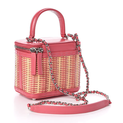 Chanel Calfskin Raffia Small Take Away Vanity Case Bag Pink Beige 3 of 12
