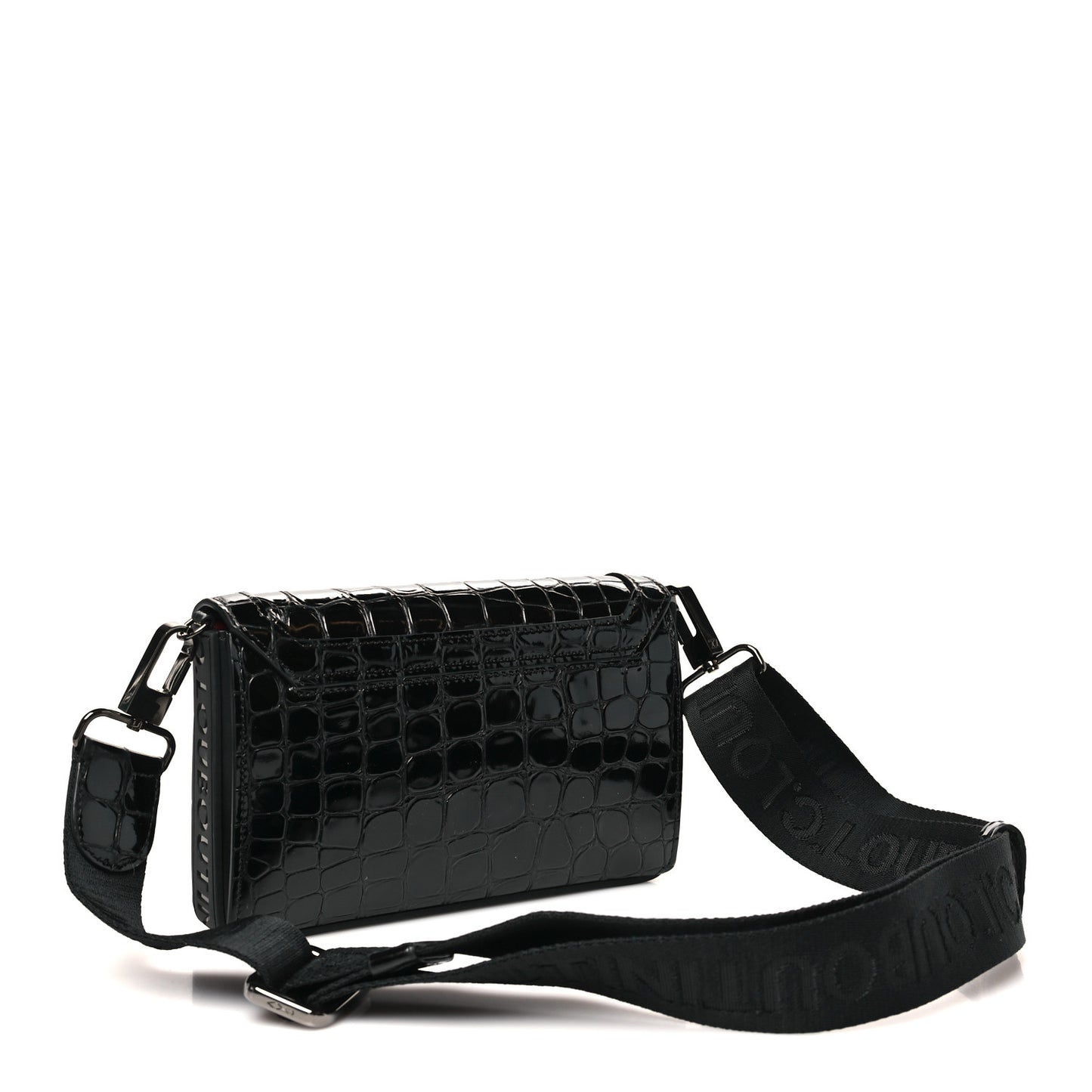 Calfskin Embossed Crocodile Loubi54 Explorafunk Crossbody Bag Black