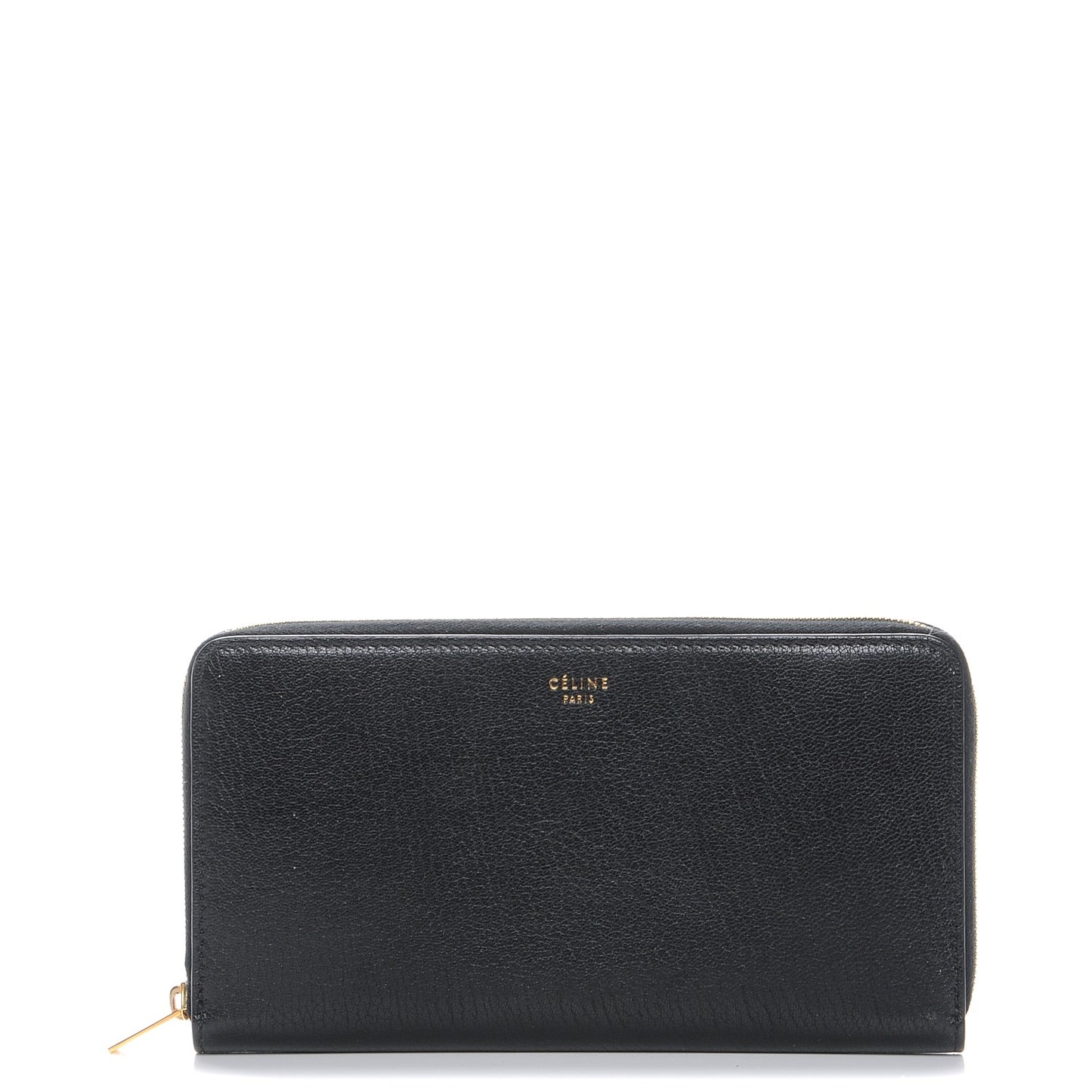 Shiny Goatskin Large Zip Around Multifunction Wallet Black