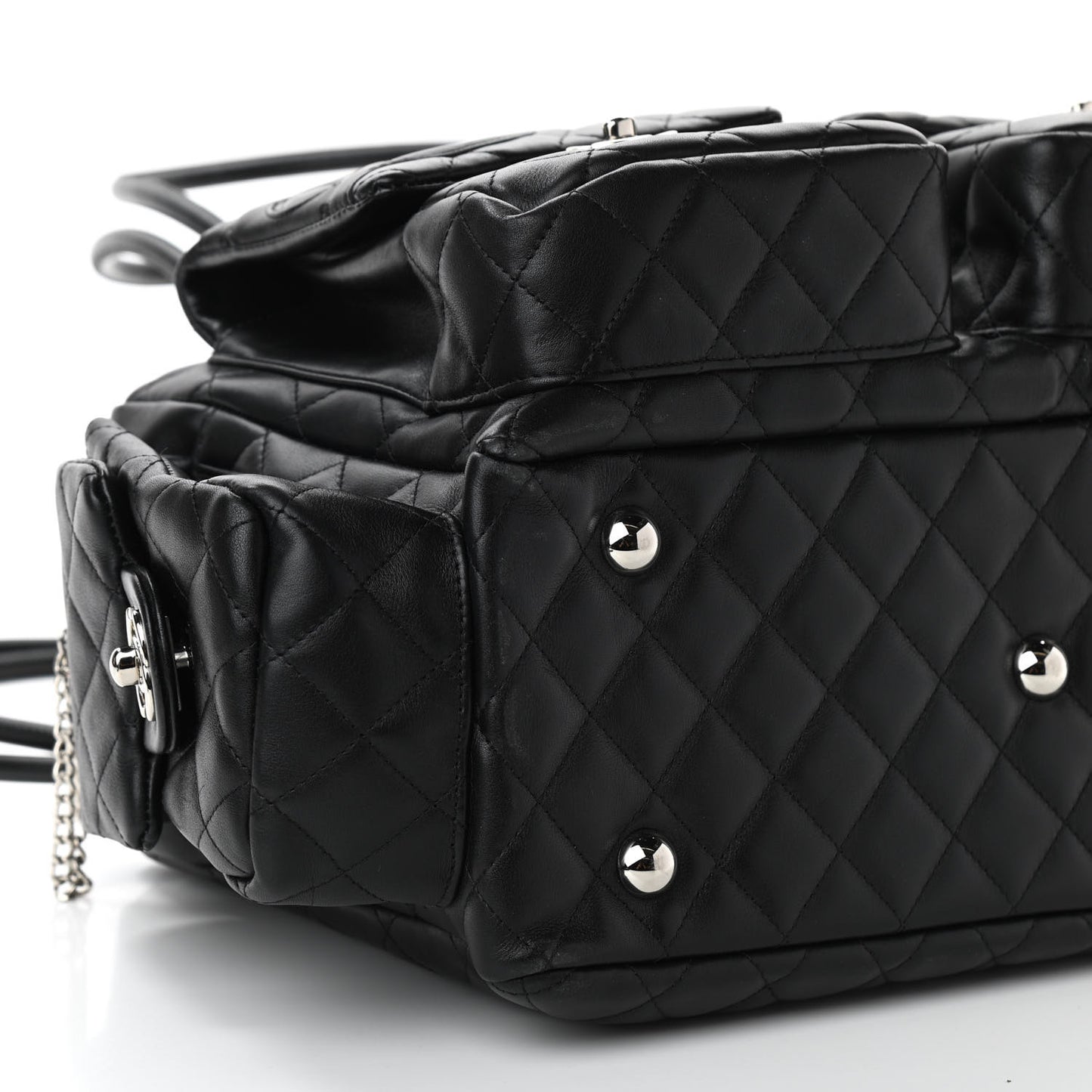 Calfskin Quilted Large Cambon Multipocket Reporter Black