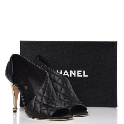Chanel Calfskin Quilted Peep Toe Pumps 39.5 Black 9 of 9