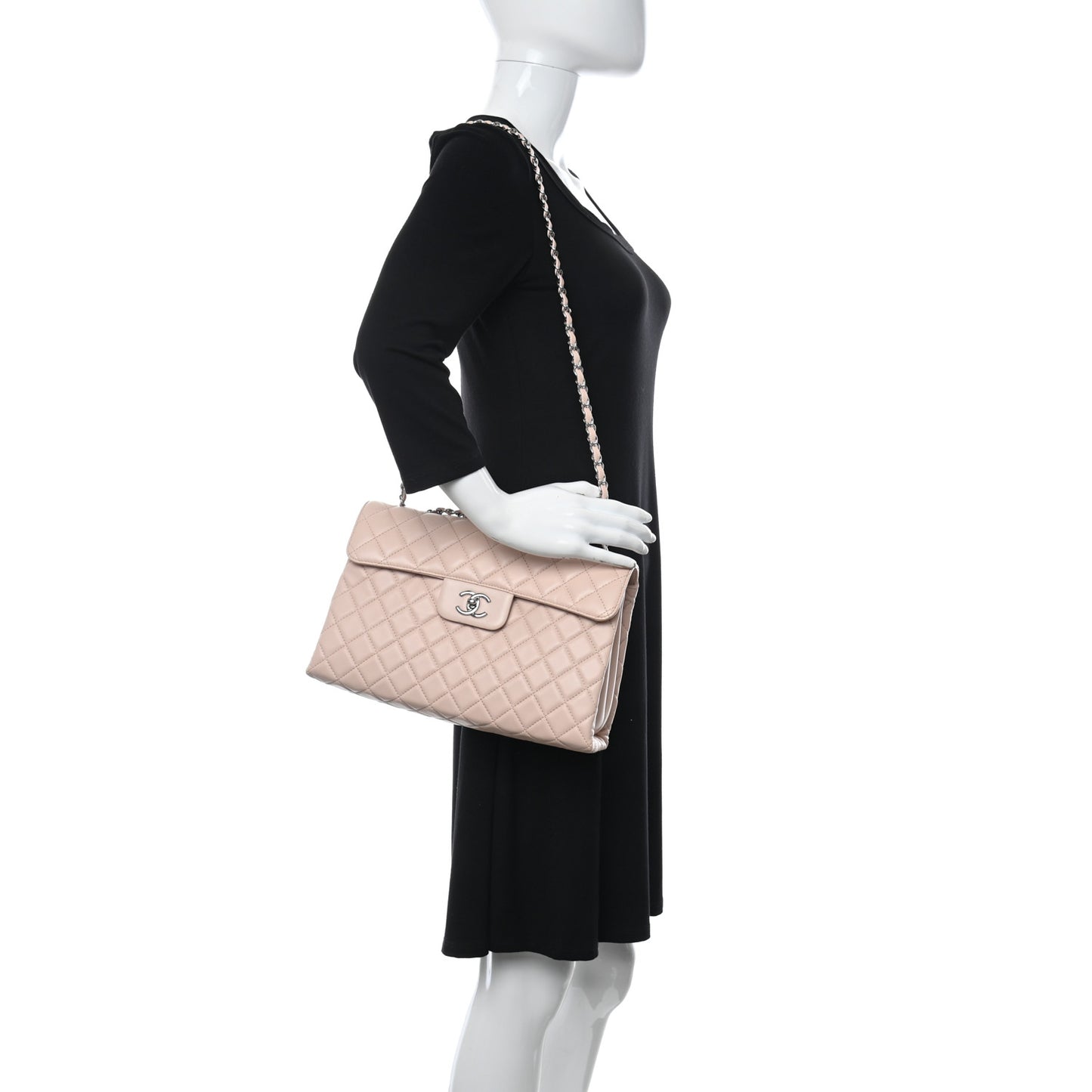 Lambskin Quilted Jumbo Chanel by 4 Flap Light Beige