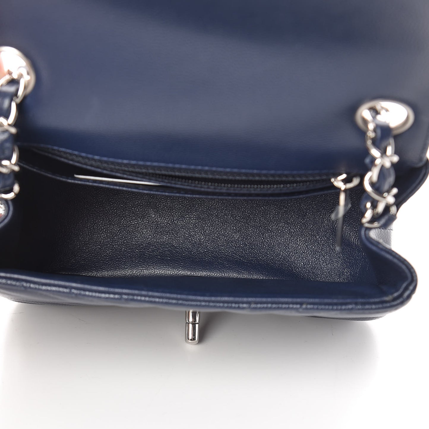 Caviar Chevron Quilted Mini Square Flap Dark Blue