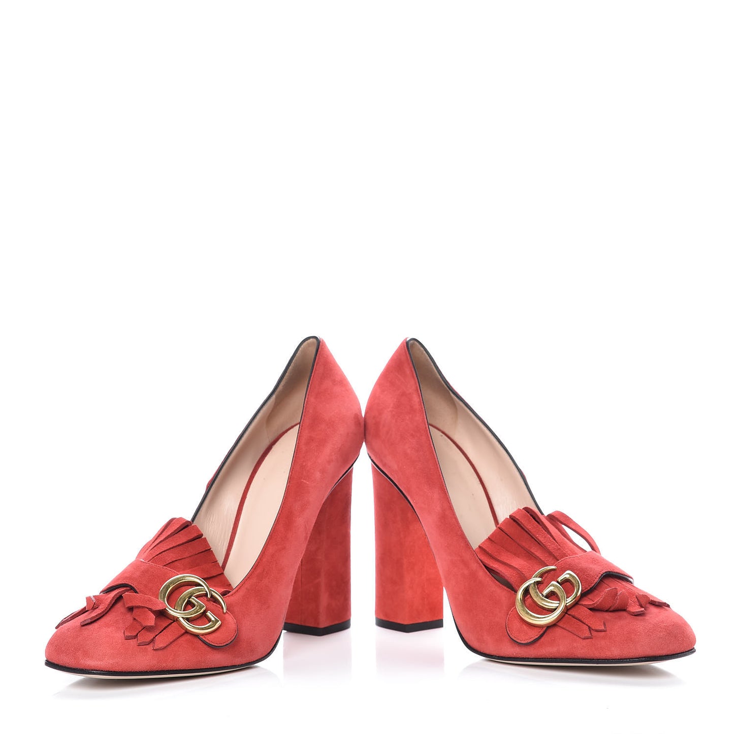 Kid Scamosciato GG Marmont Fringe 105mm Loafer Pumps 41 Vulcanic Red