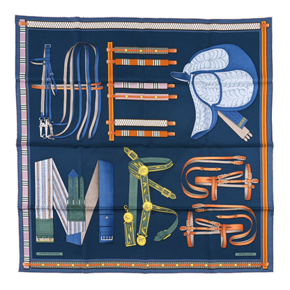 Hermes Silk Lettres Equestre Scarf 90 Bleu Ardoise Vert 1 of 3
