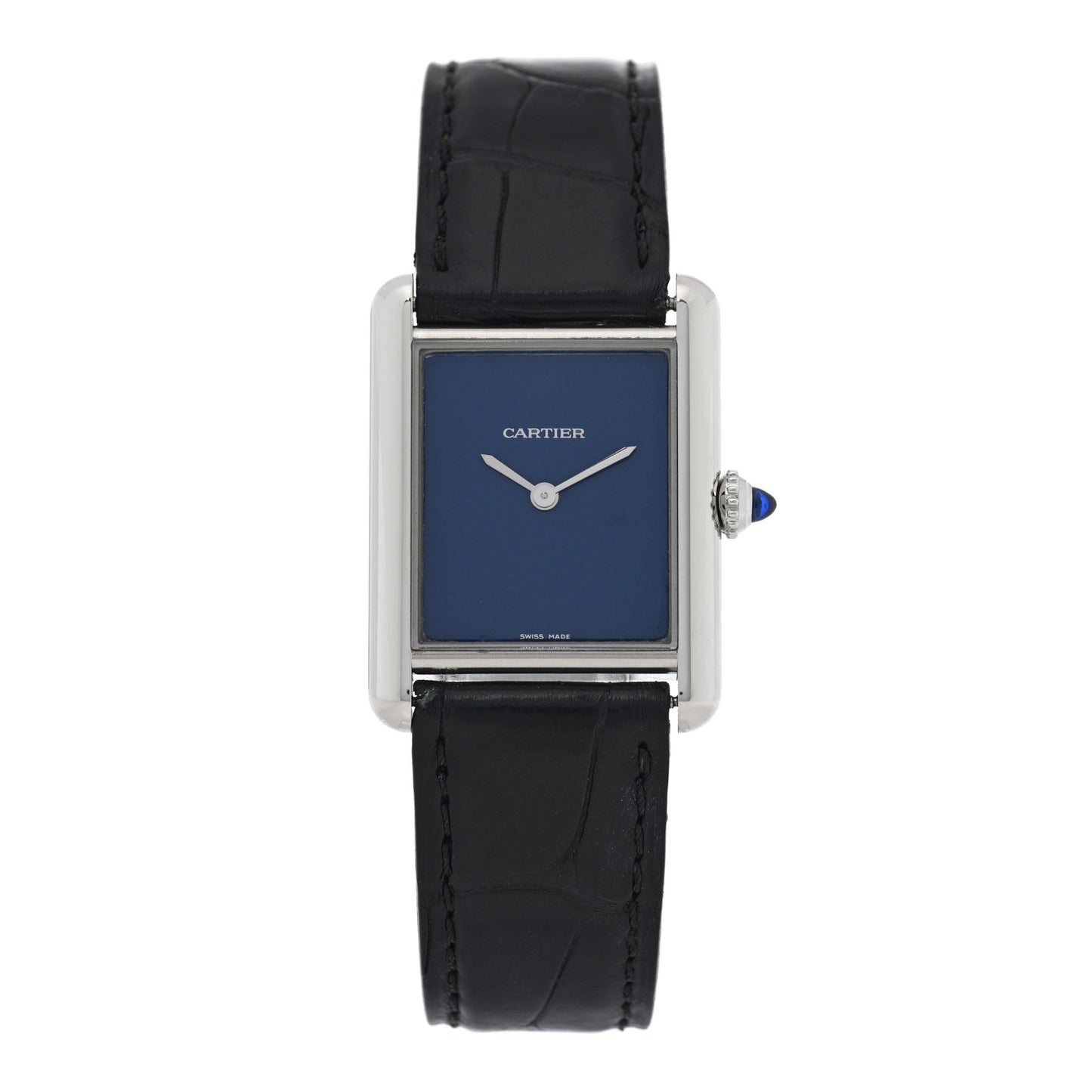 Stainless Steel Alligator 25mm Must de Cartier Tank Quartz Watch Blue