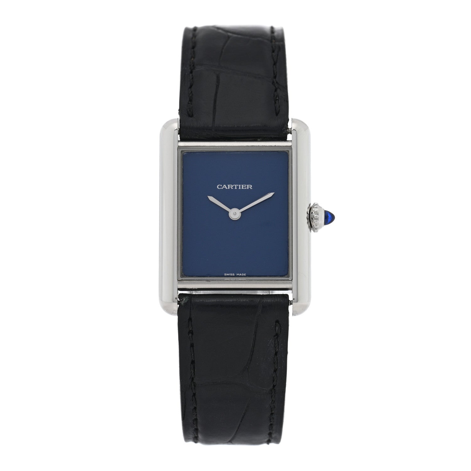 Cartier Stainless Steel Alligator 25mm Must de Cartier Tank Quartz Watch Blue 1 of 4