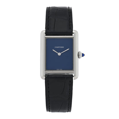 Cartier Stainless Steel Alligator 25mm Must de Cartier Tank Quartz Watch Blue 1 of 4