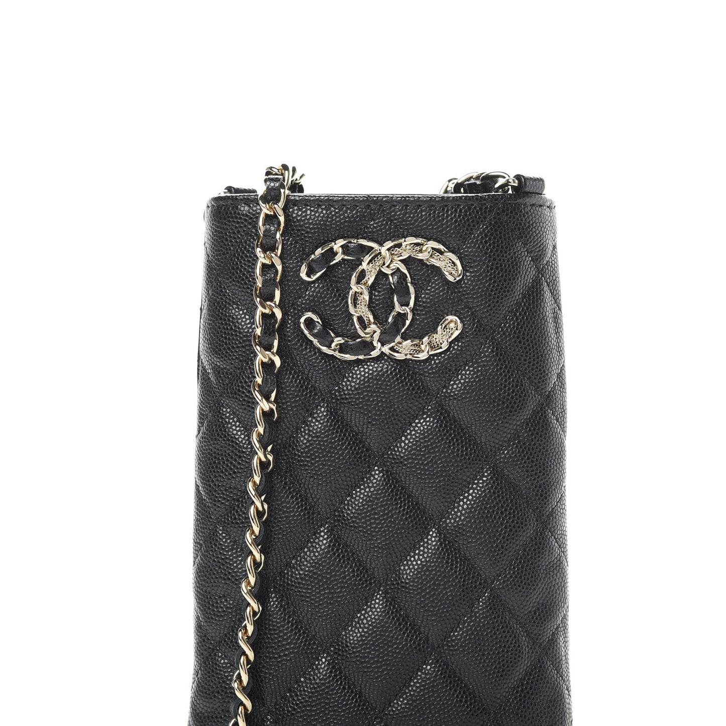 Caviar Quilted French New Wave Phone Holder With Chain Black