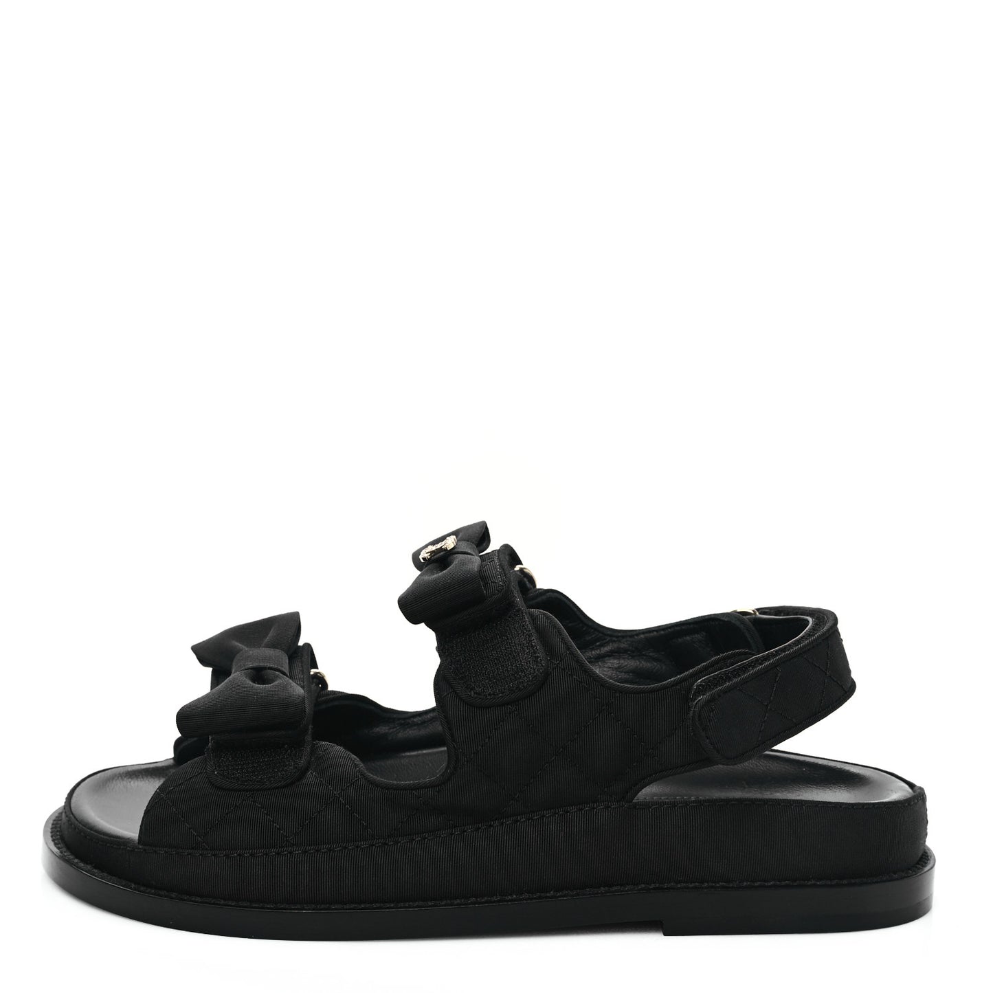 Grosgrain Quilted Bow Dad Sandals 37 Black