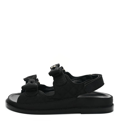 Chanel Grosgrain Quilted Bow Dad Sandals 37 Black 1 of 8