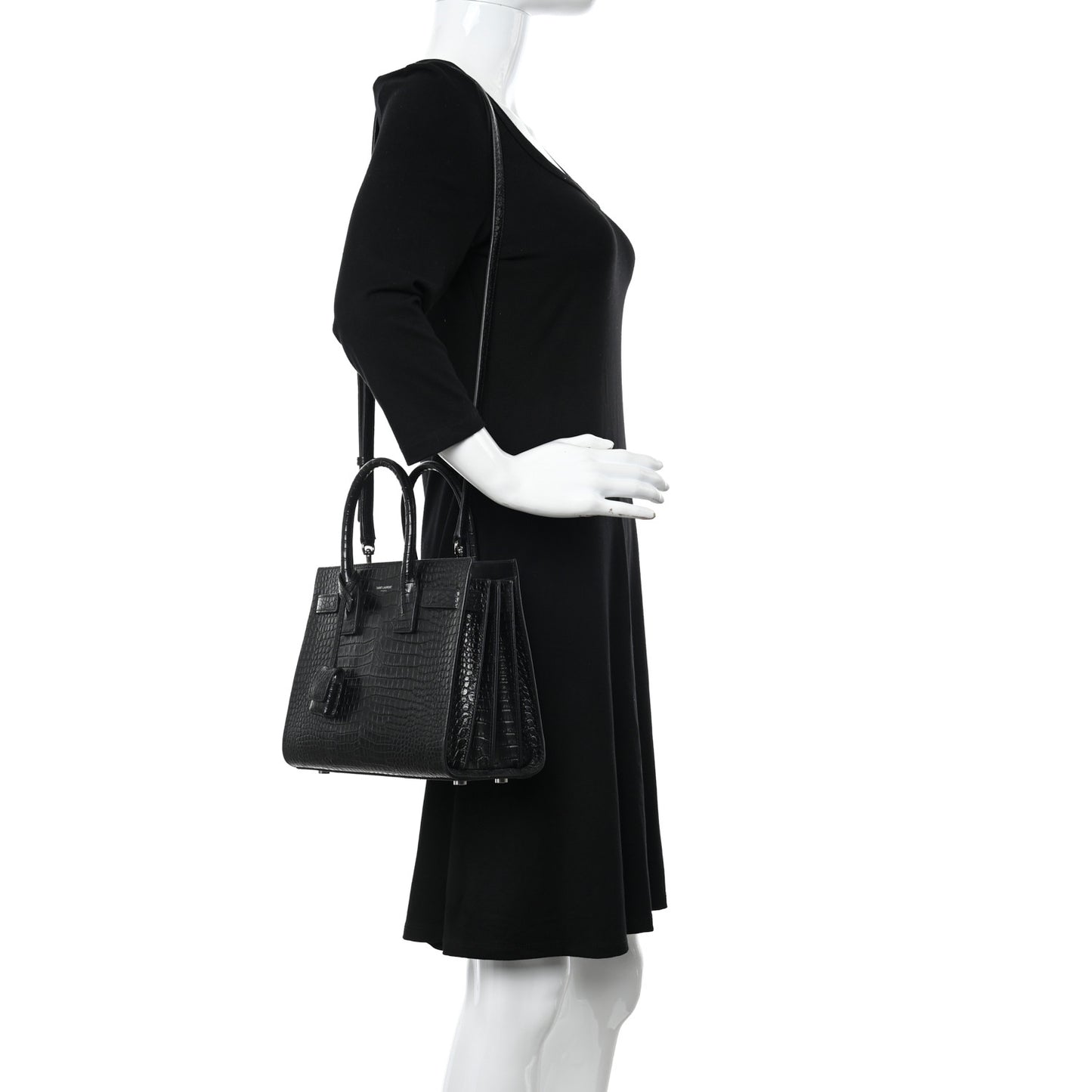 Calfskin Crocodile Embossed Baby Sac De Jour Black