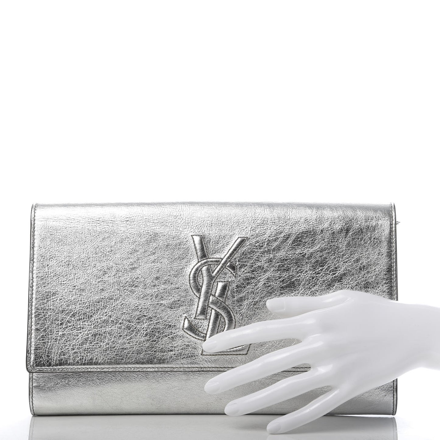 Metallic Calfskin Monogram Large Belle De Jour Clutch Silver