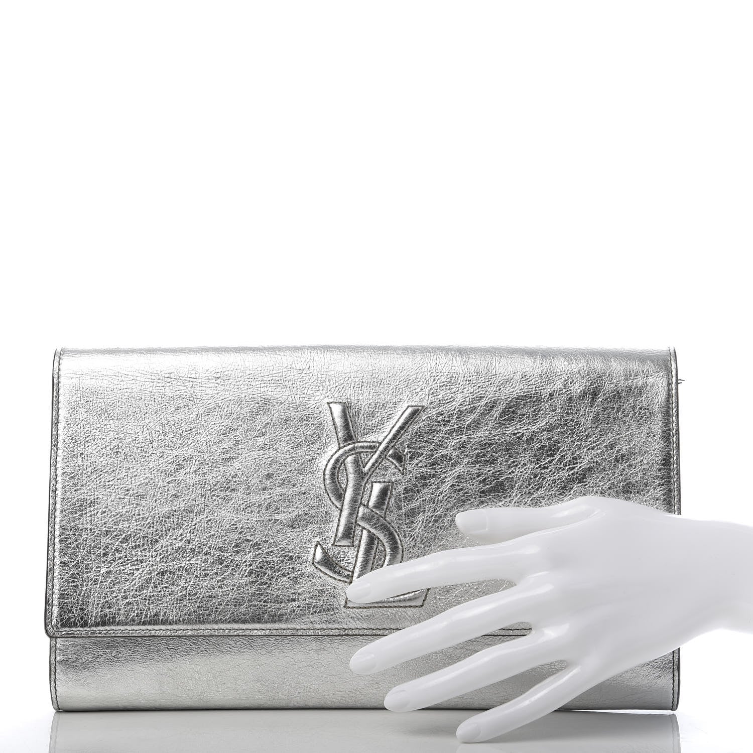 Saint Laurent Metallic Calfskin Monogram Large Belle De Jour Clutch Silver 3 of 8