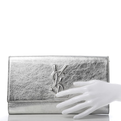 Saint Laurent Metallic Calfskin Monogram Large Belle De Jour Clutch Silver 3 of 8