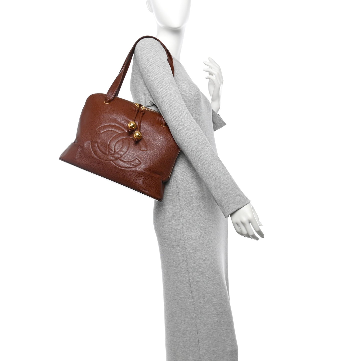 Caviar Large CC Shoulder Bag Brown