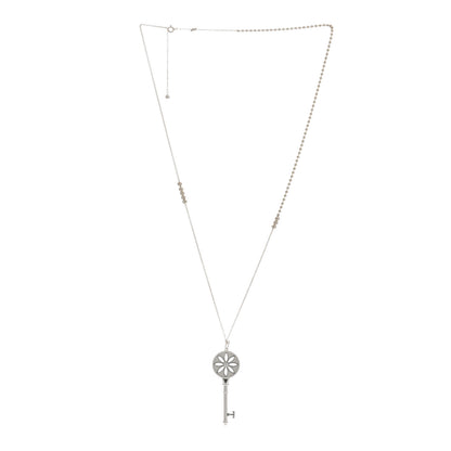 Tiffany Sterling Silver Diamond Large Daisy Key Pendant Link Necklace 2 of 3
