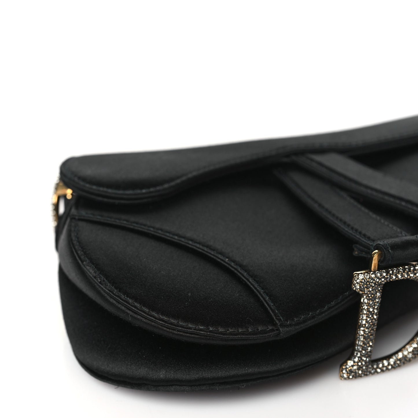 Satin Crystal Mini Saddle Bag Black