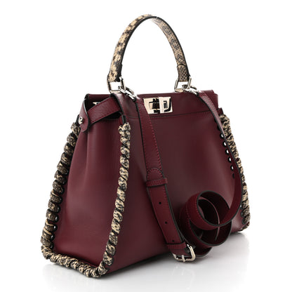 Fendi Calfskin Elaphe Lace Up Medium Peekaboo Iconic Satchel Bordeaux Beige Verde 3 of 11