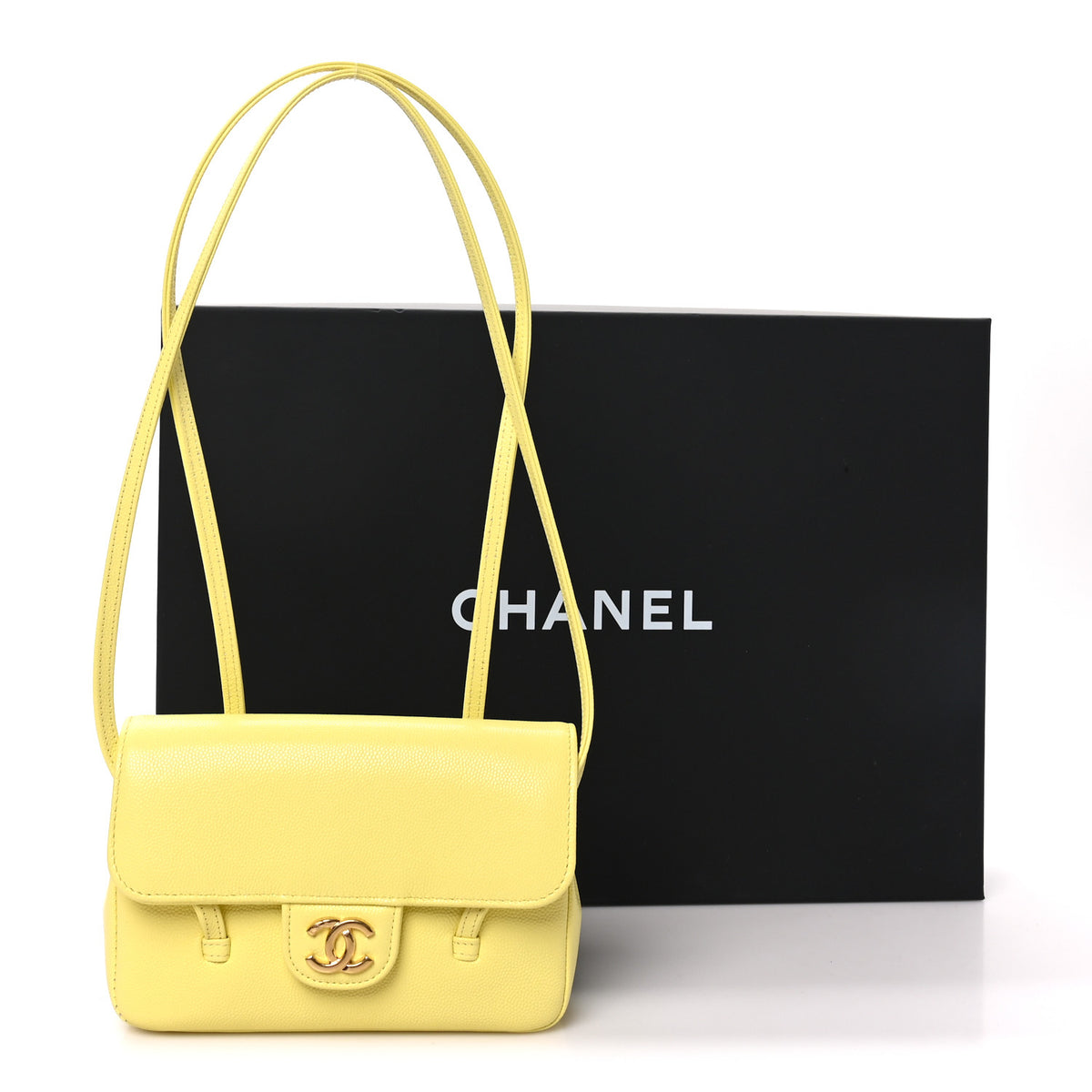 Chanel Shiny Caviar Mini Preppy Coco Shoulder Bag Light Yellow 11 of 11