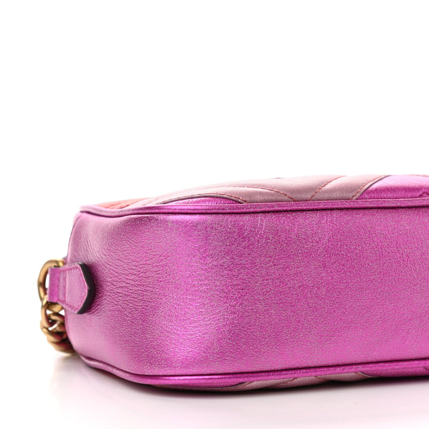 Laminated Nappa Matelasse Small GG Marmont Chain Shoulder Bag Fuxia Rosso Rosa