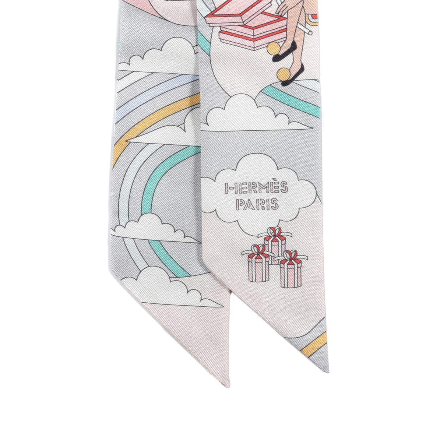 Silk Carres Volants Twilly Grenadine Gris Perle Rose Pale