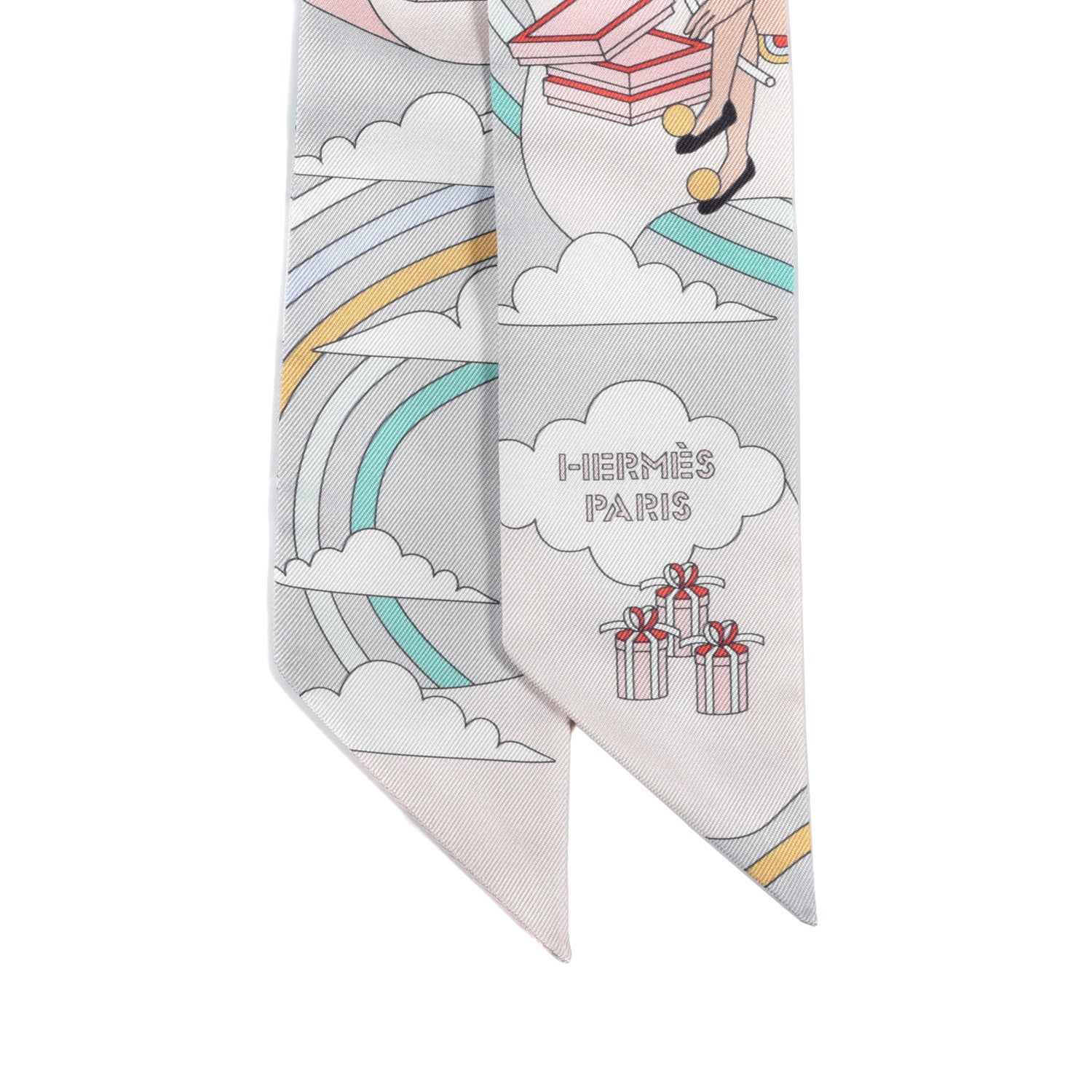 Hermes Silk Carres Volants Twilly Grenadine Gris Perle Rose Pale 2 of 4