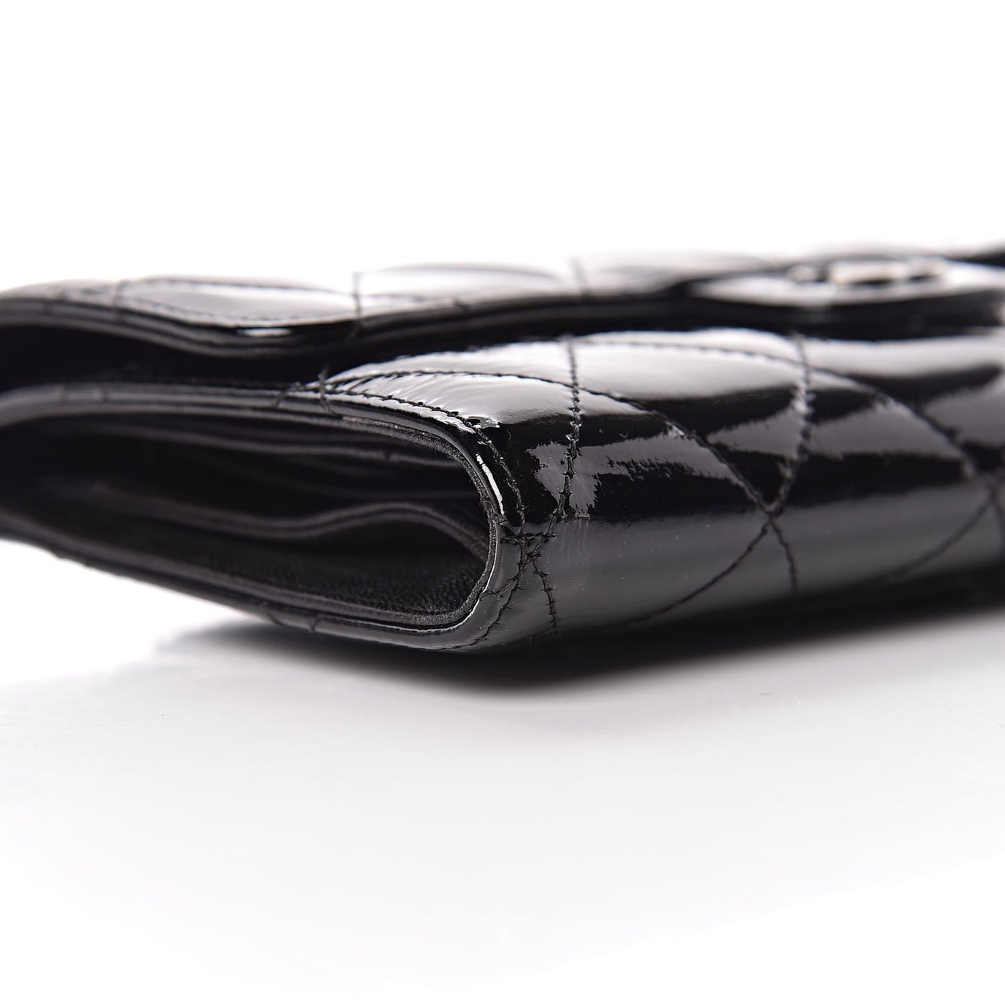 Patent Quilted Large Flap Wallet Black