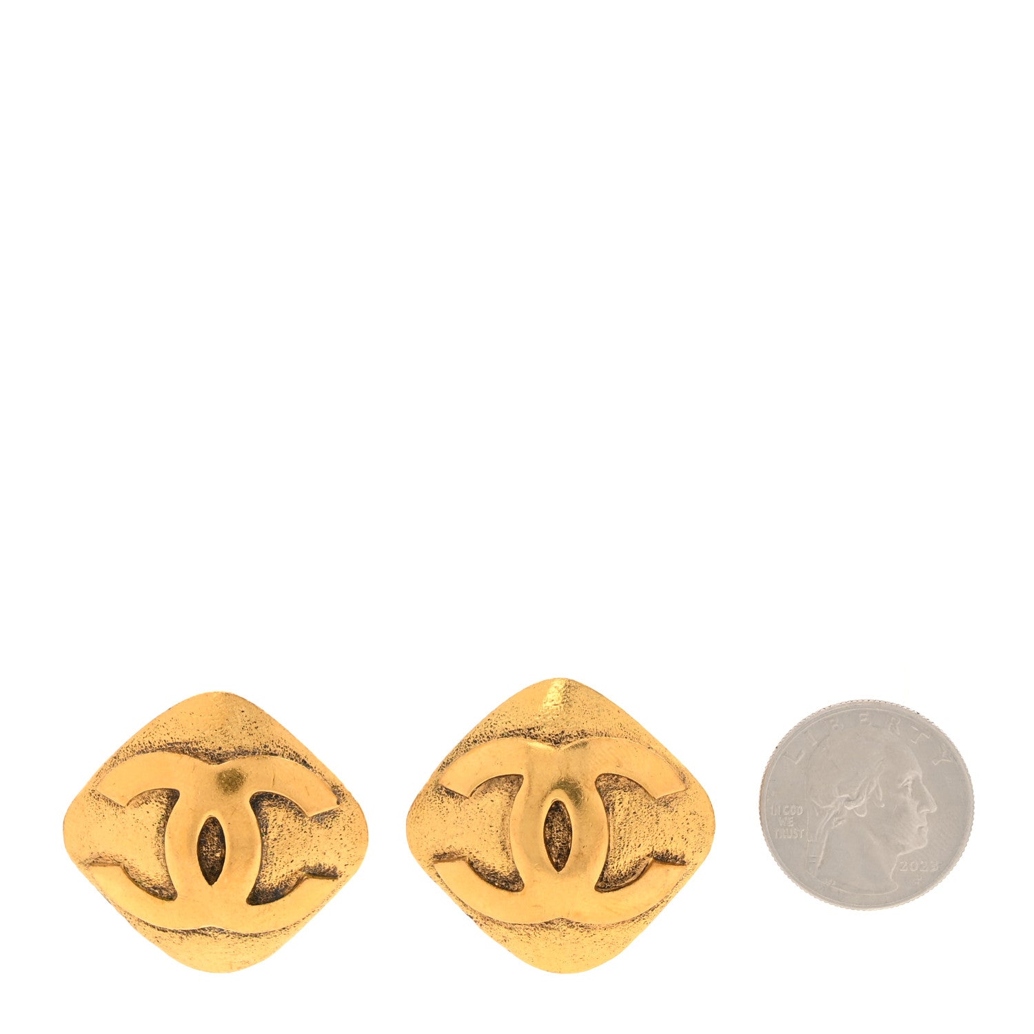 Chanel CC Diamond Shaped Clip On Earrings Gold 2 of 5