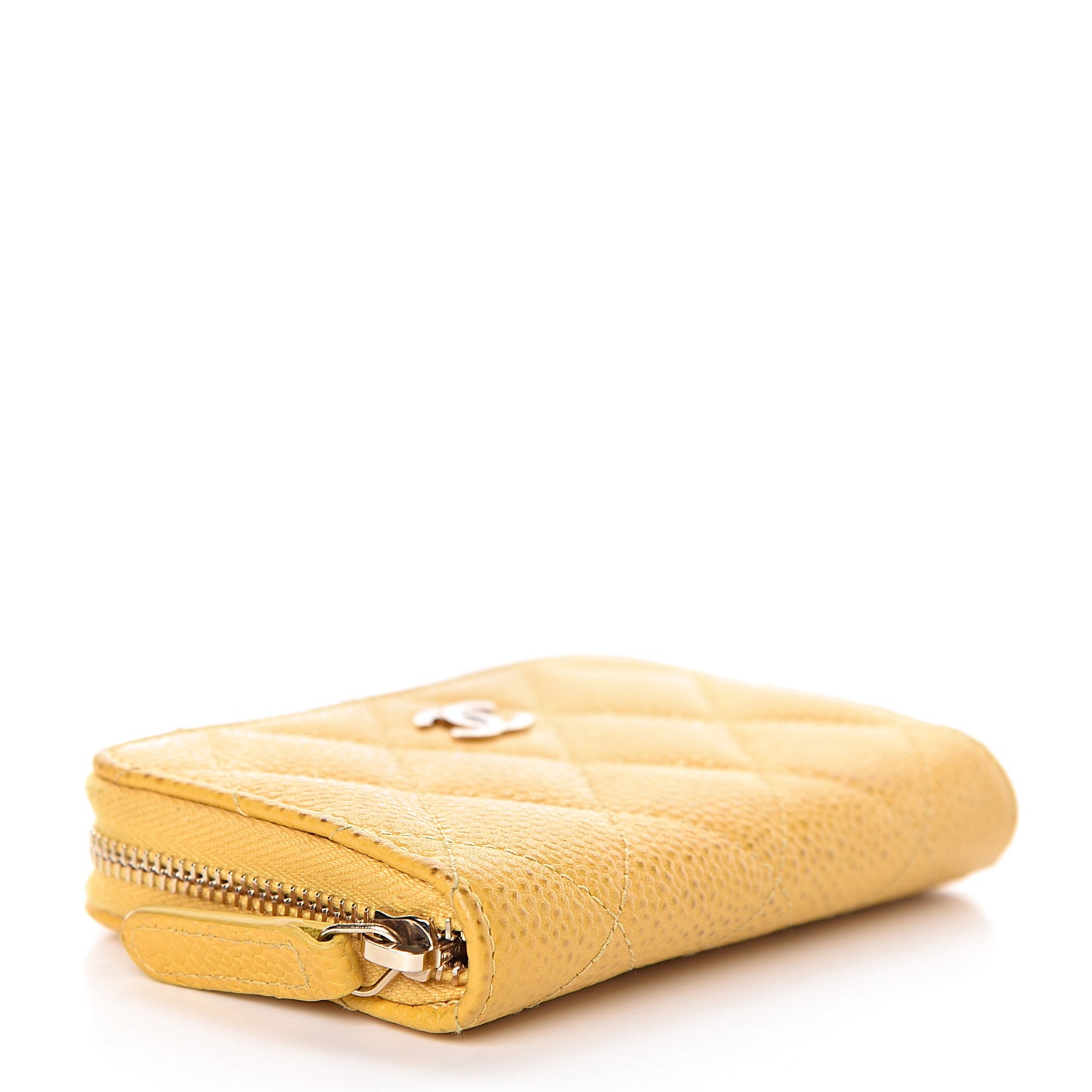 Chanel Caviar Quilted Zip Coin Purse Yellow 4 of 14