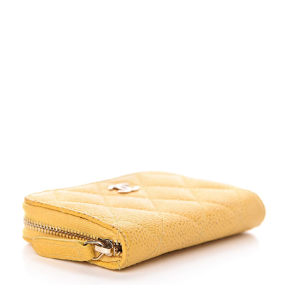 Chanel Caviar Quilted Zip Coin Purse Yellow 4 of 14