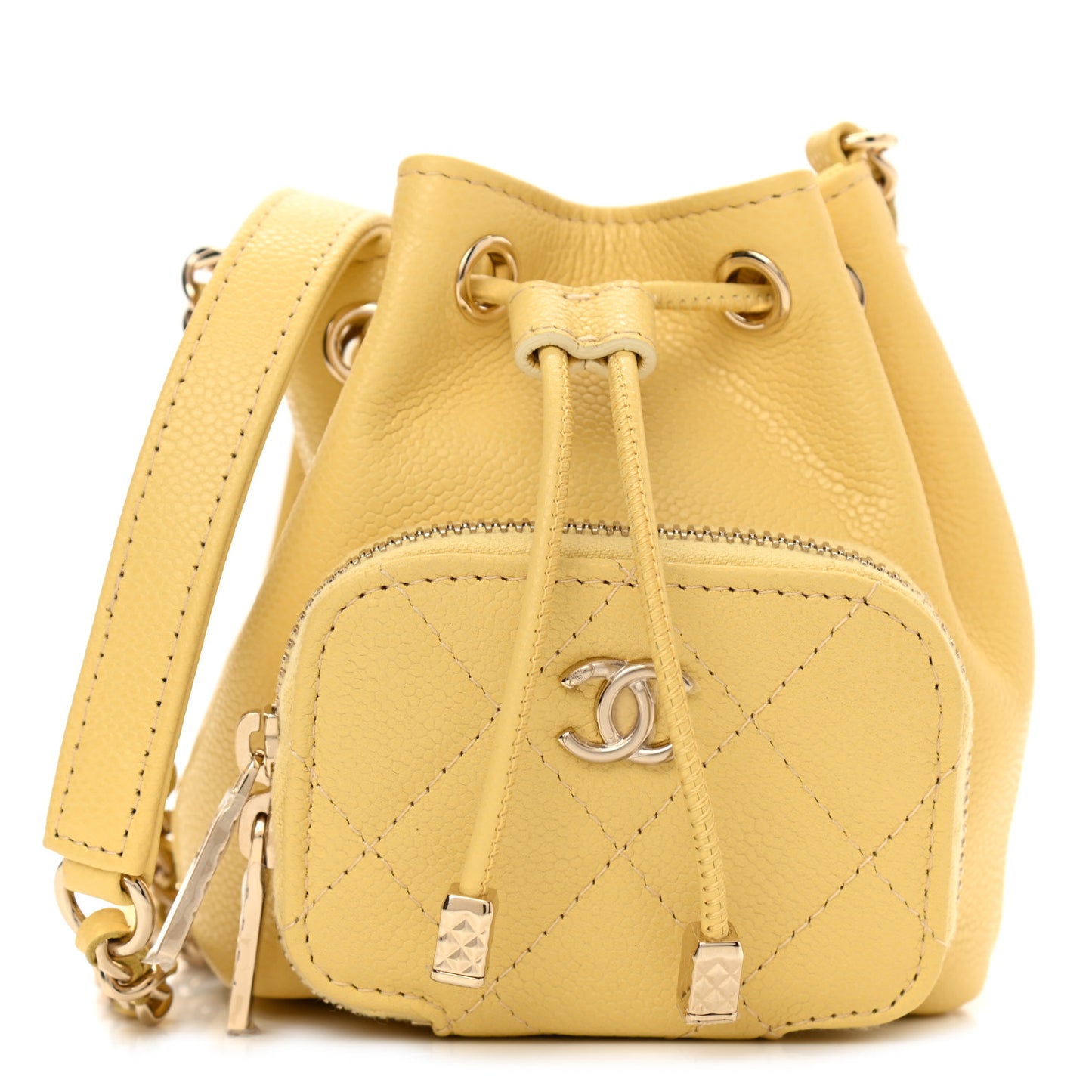 Caviar Quilted Mini CC Pocket Bucket Bag Yellow