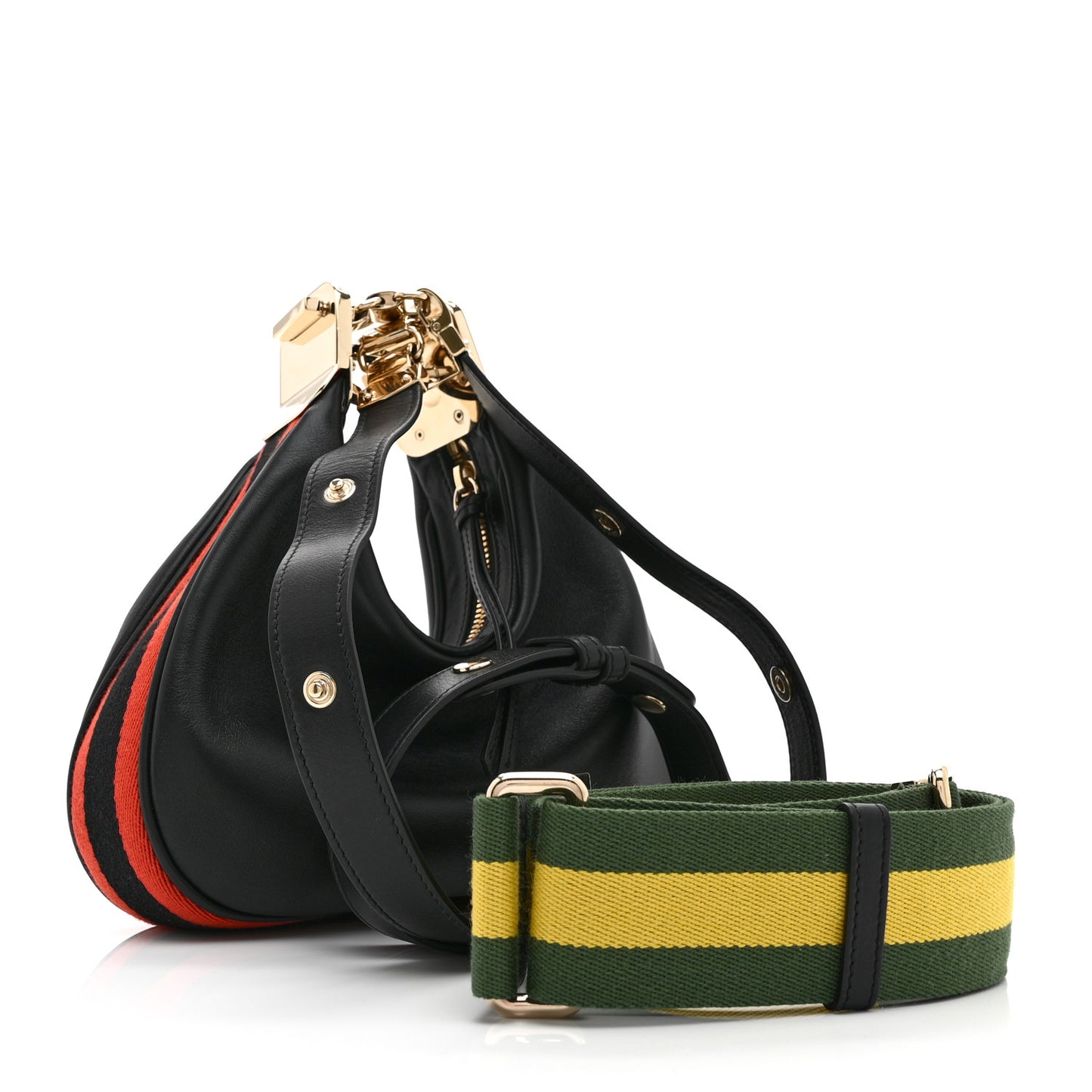 Aria Calfskin Web Small Attache Shoulder Bag Black Black