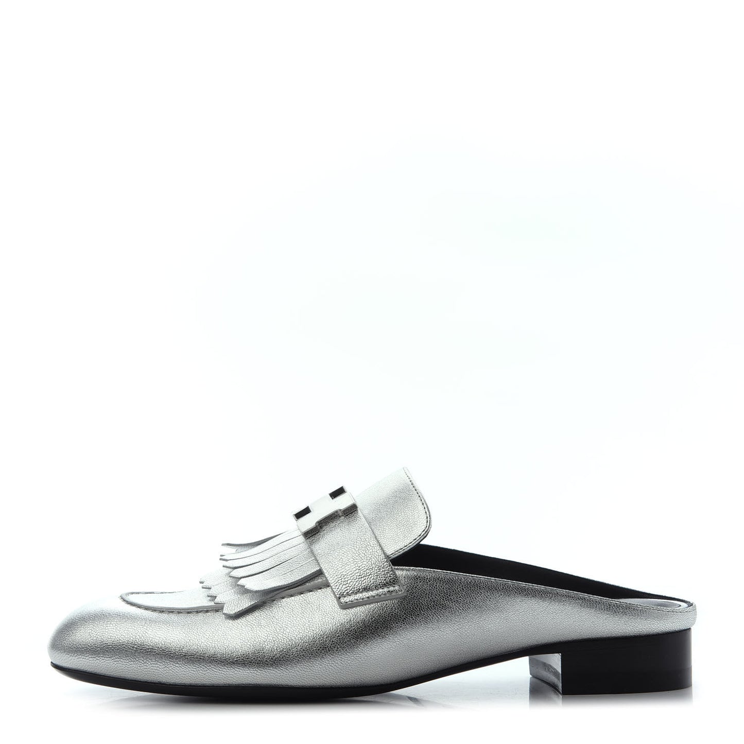 Metallic Goatskin Rivoli Mules 37 Gris Argente
