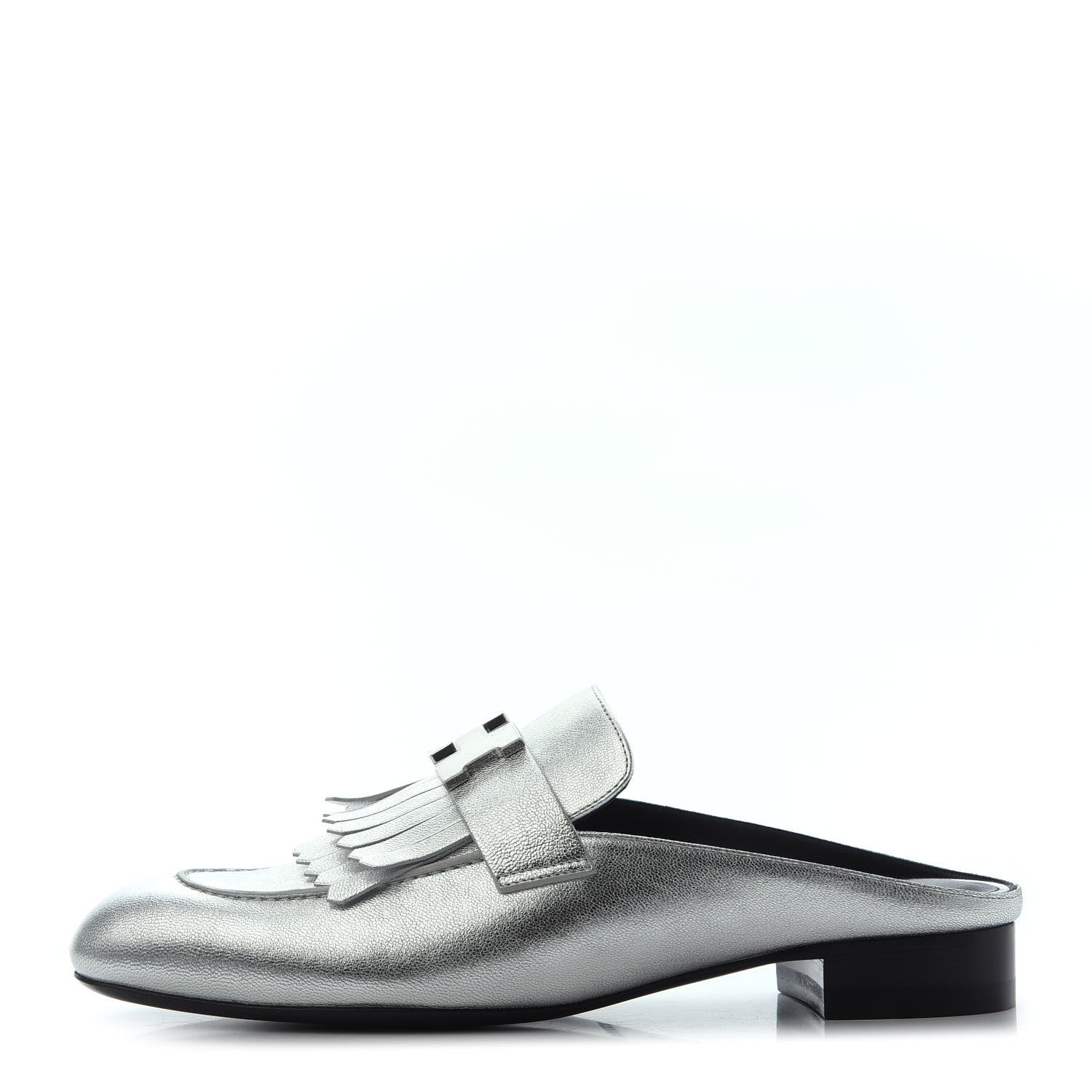 Hermes Metallic Goatskin Rivoli Mules 37 Gris Argente 1 of 4