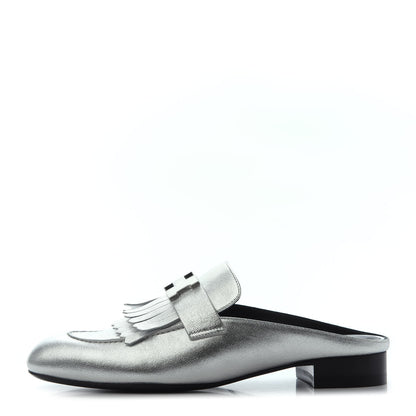 Hermes Metallic Goatskin Rivoli Mules 37 Gris Argente 1 of 4