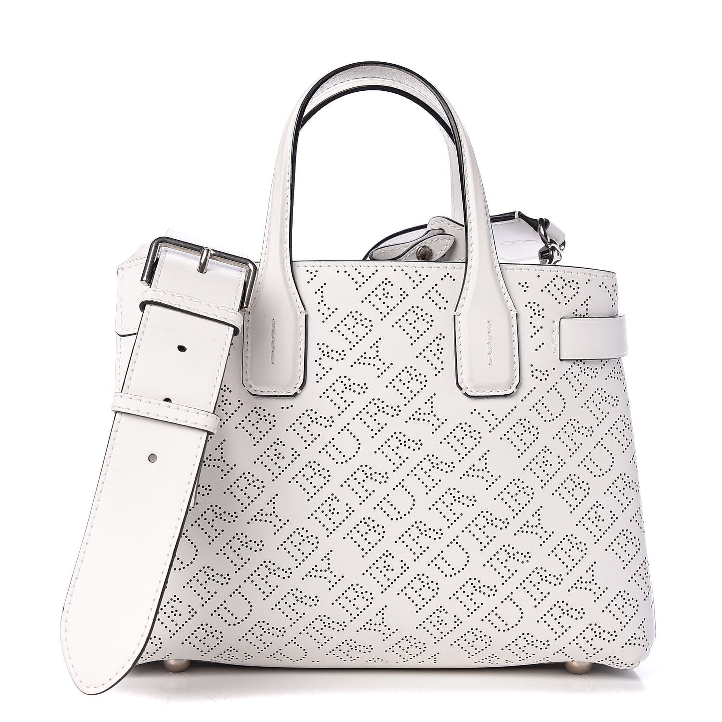Calfskin Perforated Small Banner Tote Chalk White