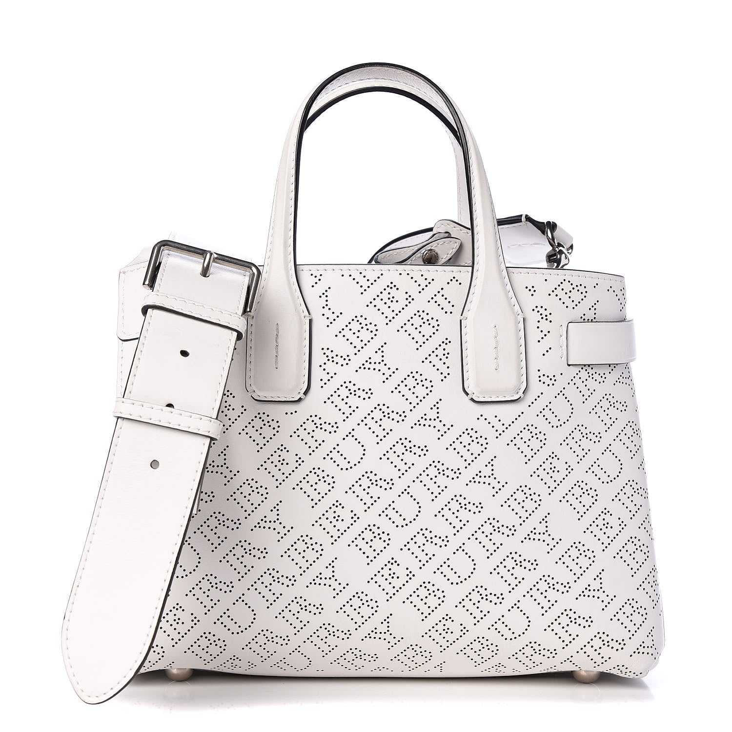 Burberry Calfskin Perforated Small Banner Tote Chalk White 1 of 10