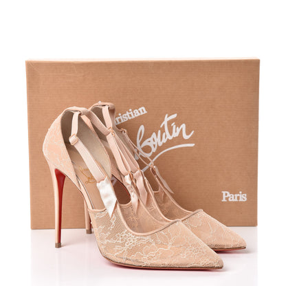 Christian Louboutin Satin Chantilly Lace Hot Jeanbi 100 Pumps 40 Nude 10 of 10