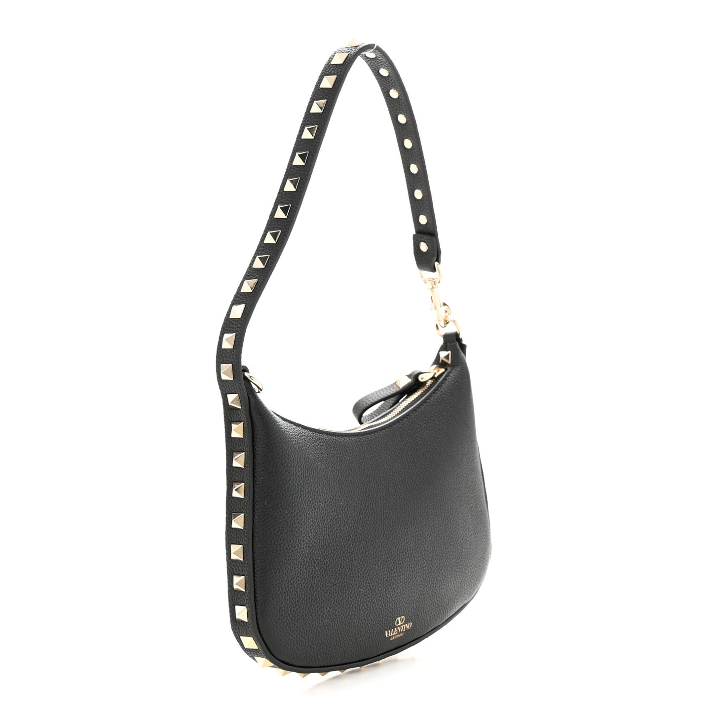 Grainy Calfskin Mini Rockstud Hobo Black
