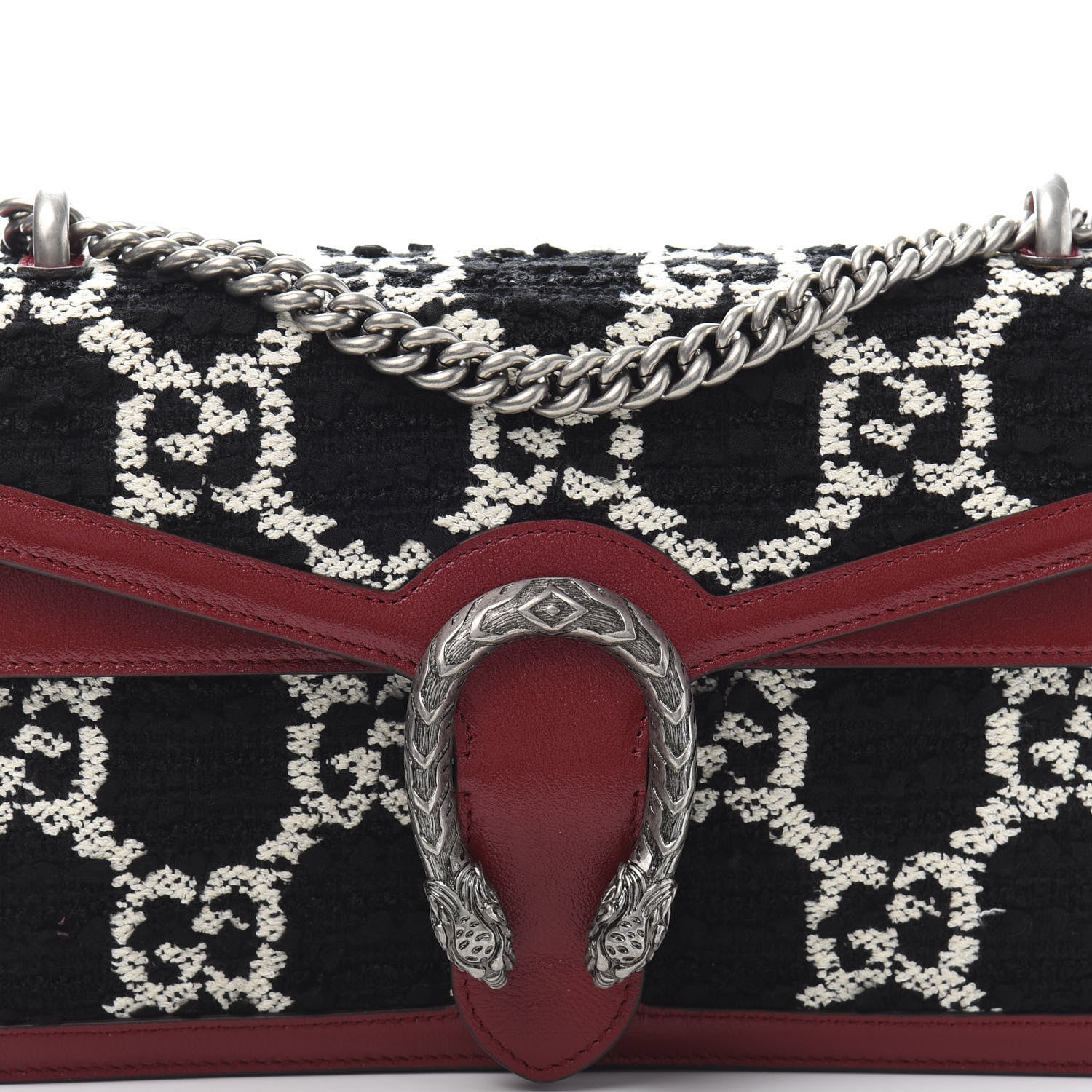 Gucci Tweed GG Monogram Small Dionysus Shoulder Bag Black White Romantic Cherry 11 of 11