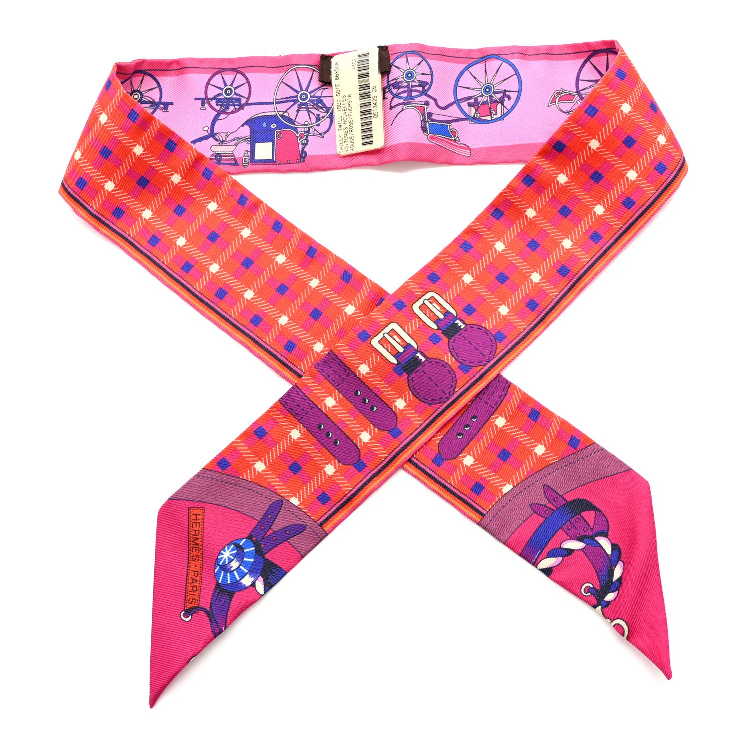 Hermes Silk Voitures Nouvelles Twilly Rouge Rose Fuchsia 1 of 4