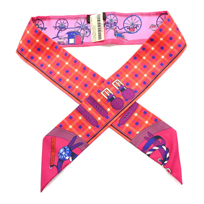 Hermes Silk Voitures Nouvelles Twilly Rouge Rose Fuchsia 1 of 4
