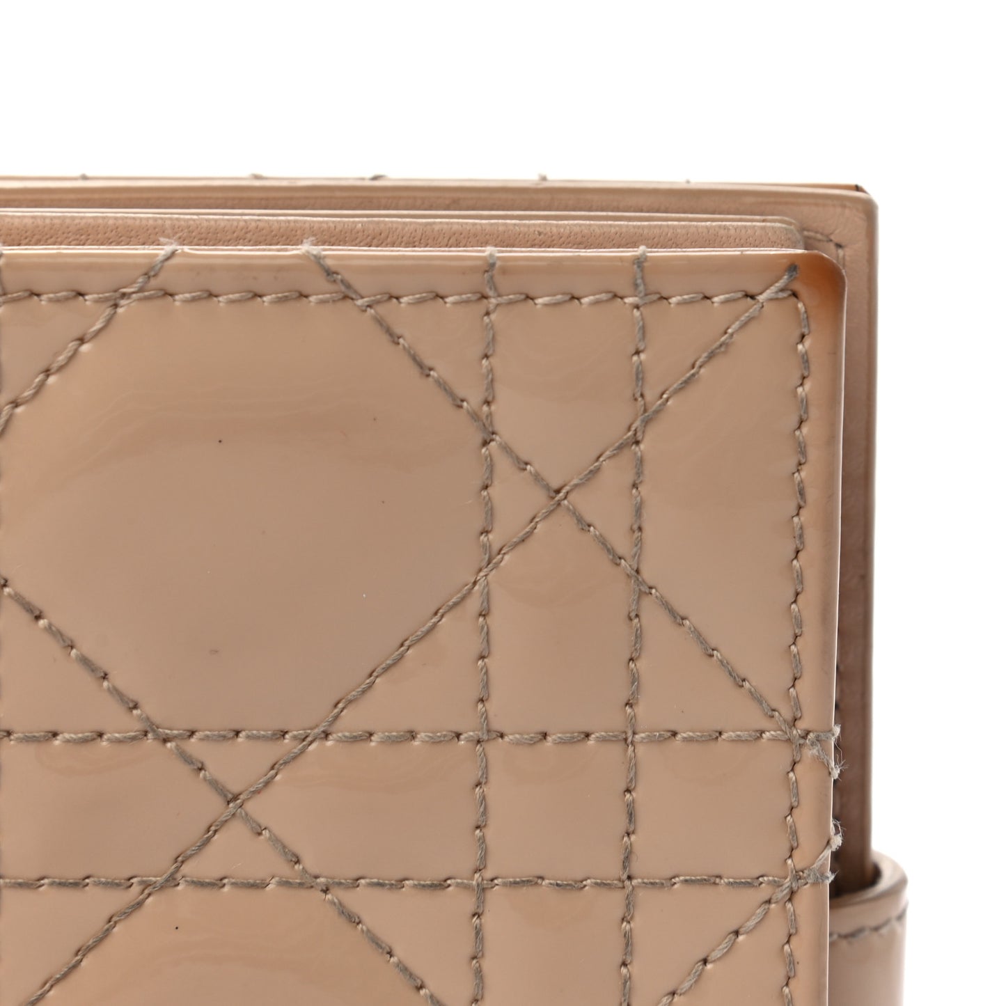Patent Cannage Lady Dior Eden Wallet Beige