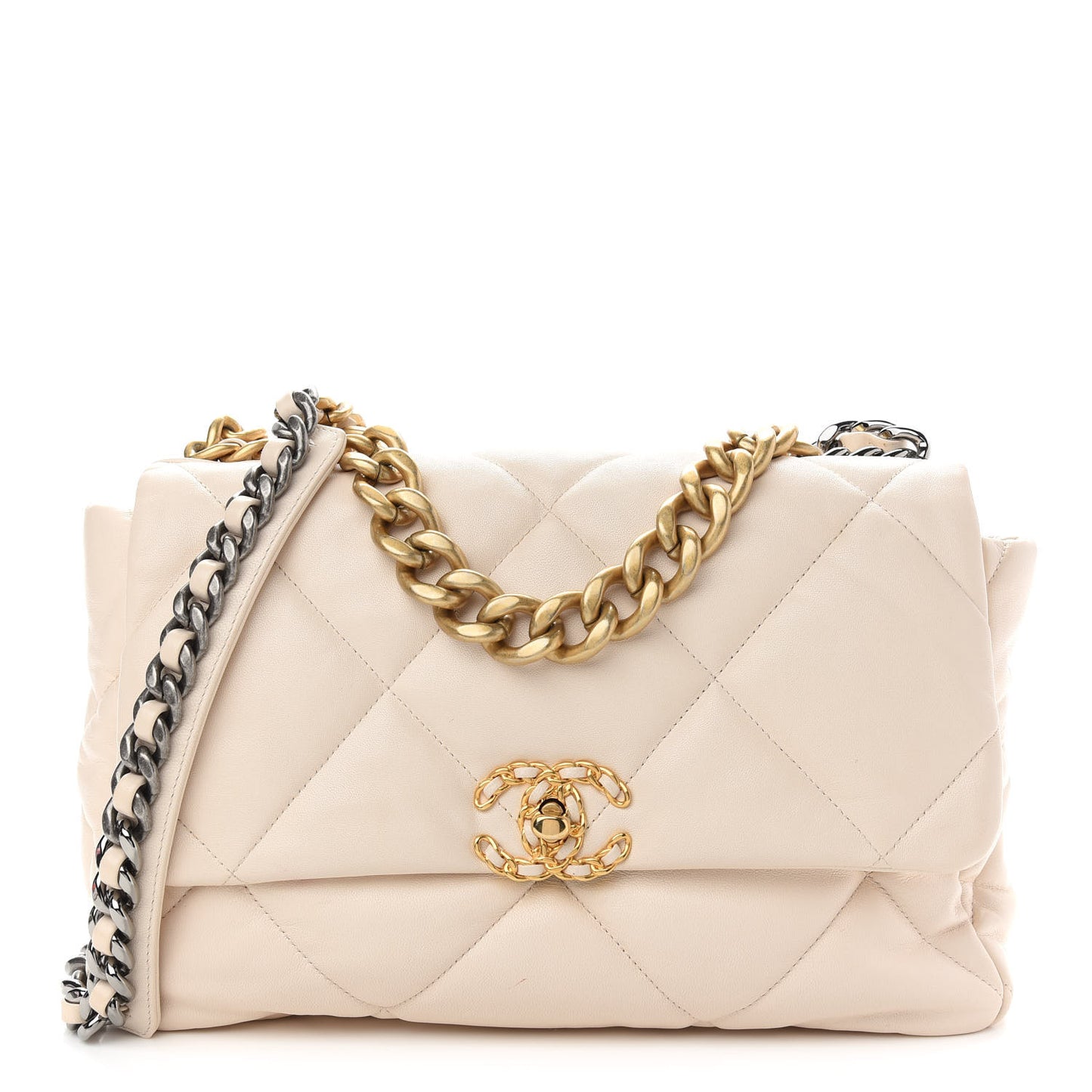 Lambskin Quilted Large Chanel 19 Flap Beige