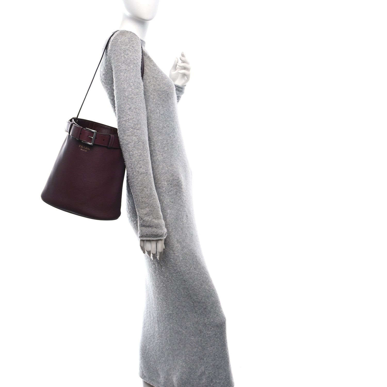 Prada Calfskin Buckle Bucket Bag With Belt Bordeaux 2 of 11