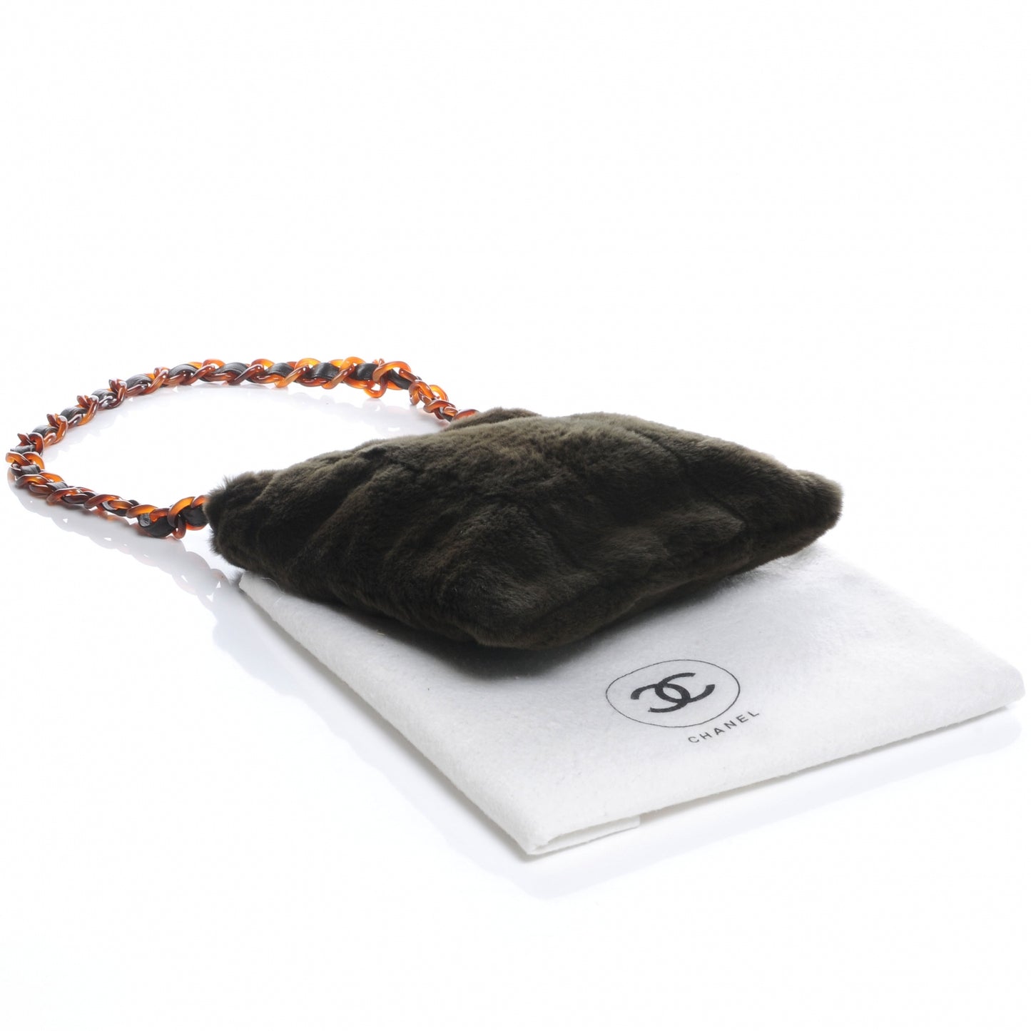 Rabbit Fur Tortoise Chain Shoulder Bag Black
