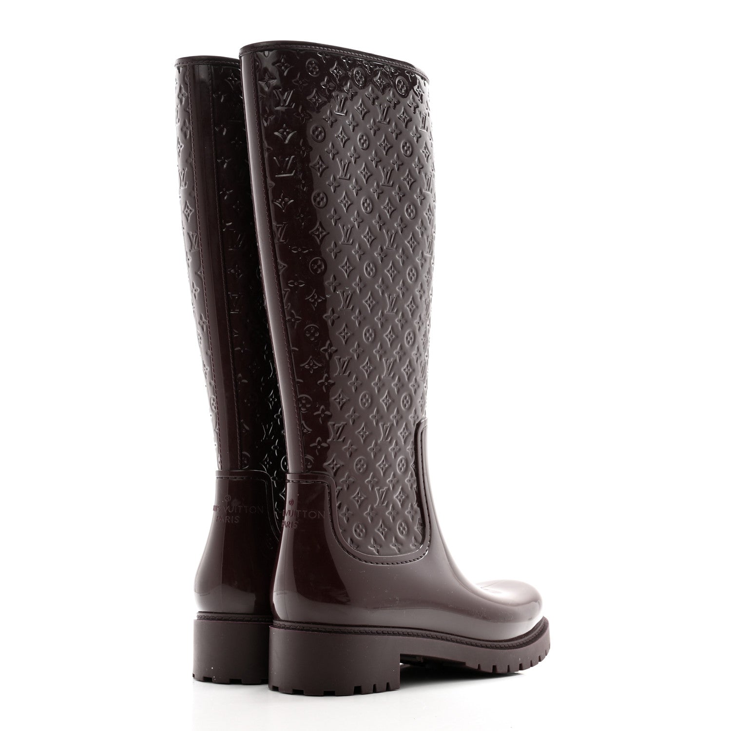 Louis Vuitton Rubber Embossed Monogram Splash Rain Boots 38 Burgundy 4 of 11