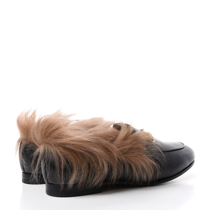 Gucci Malaga Kid Fur Womens Jordaan Loafers 38 Black Natural 4 of 8